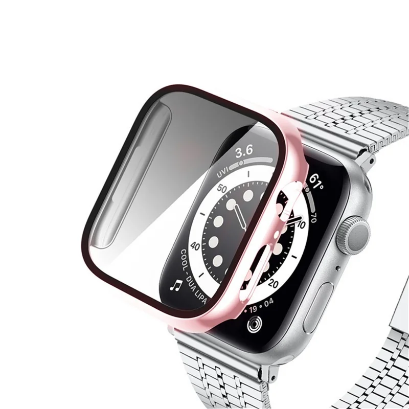 For Apple Watch Series 9 / 8 / 7 45mm Electroplating Watch Case Hard PC Protective Cover with Tempered Glass Screen Protector - Pink