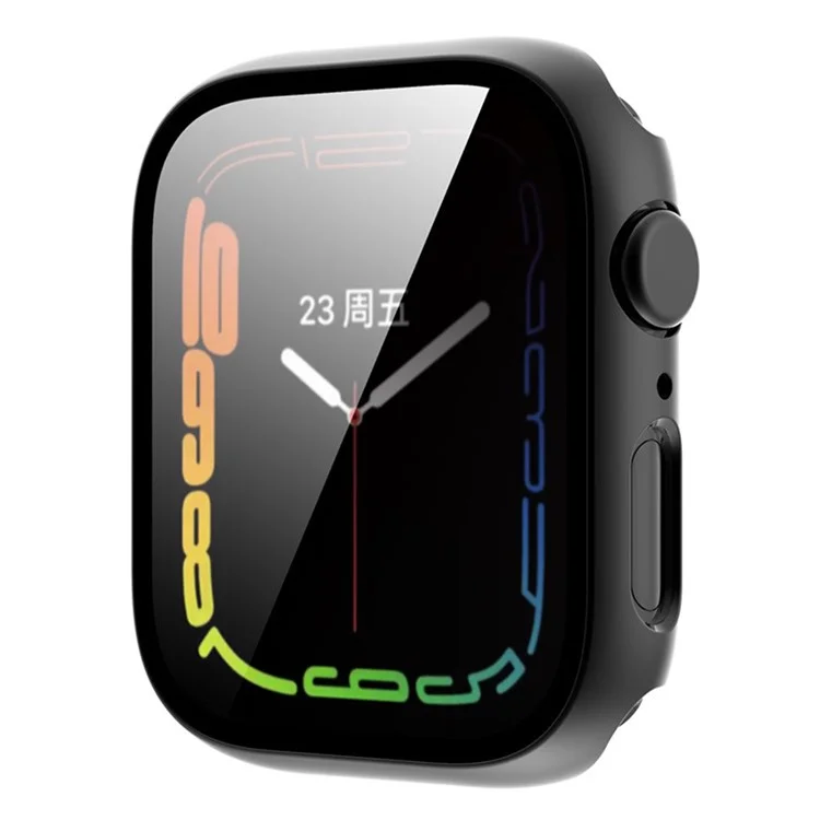 For Apple Watch Series 9 / 8 / 7 41mm Electroplating Watch Case with Tempered Glass Screen Protector Full Protection PC Cover - Black