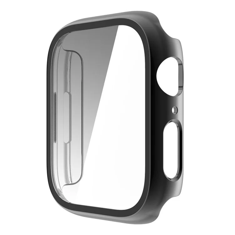For Apple Watch Series 9 / 8 / 7 41mm Electroplating Watch Case with Tempered Glass Screen Protector Full Protection PC Cover - Black