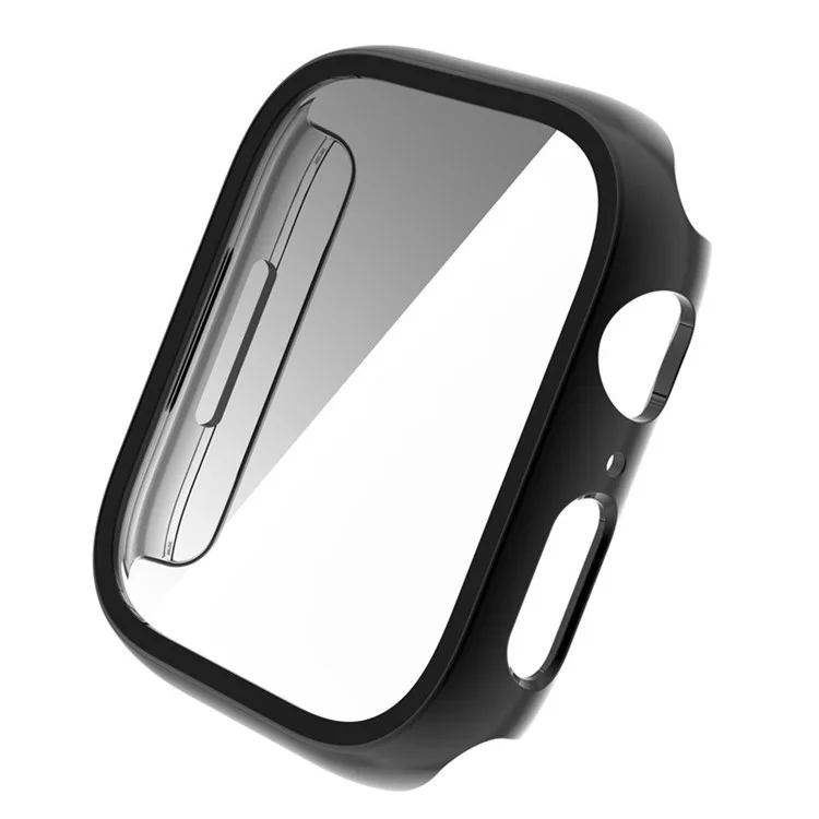 For Apple Watch Series 9 / 8 / 7 41mm Electroplating Watch Case with Tempered Glass Screen Protector Full Protection PC Cover - Black
