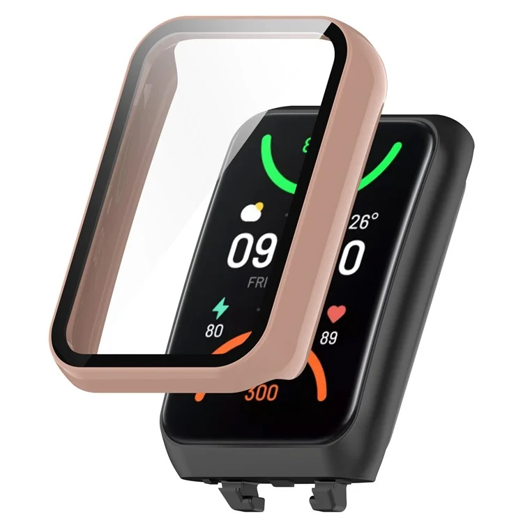 For Oppo Band 2 Protective Case with Tempered Glass Screen Protector Smart Watch Anti-Fall Hard PC Case - Pink
