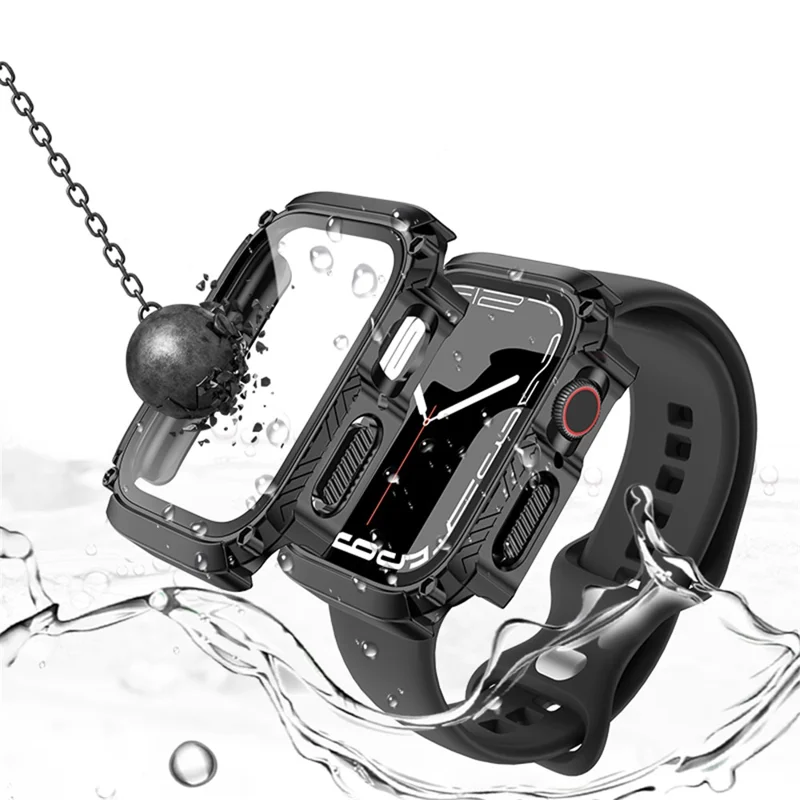 Custodia rigida in PC per Apple Watch Series 9 / 8 / 7 da 41 mm con protezione per schermo in vetro temperato, custodia impermeabile anti-graffio per smartwatch - Bianco