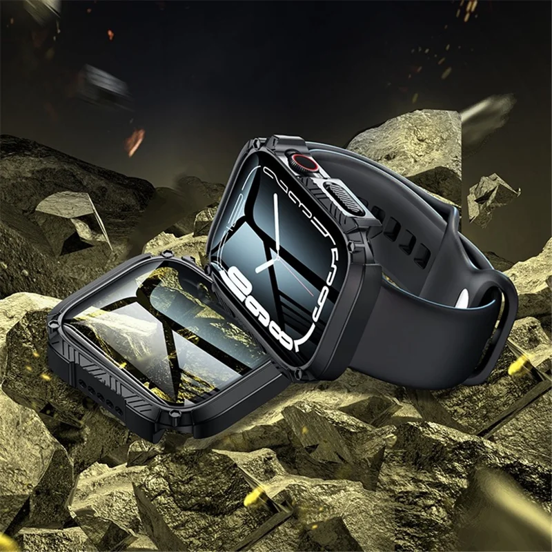 Custodia rigida in PC per Apple Watch Series 9 / 8 / 7 da 41 mm con protezione per schermo in vetro temperato, custodia impermeabile anti-graffio per smartwatch - Bianco