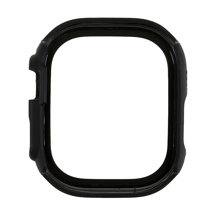 For Apple Watch Ultra 2 49mm / Ultra 49mm Polished Watch Case with Silk Printing Tempered Glass Screen Protector Anti-drop Hard PC Cover - Black