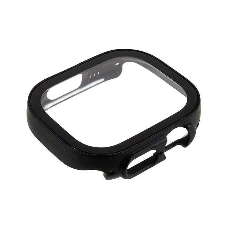 For Apple Watch Ultra 2 49mm / Ultra 49mm Polished Watch Case with Silk Printing Tempered Glass Screen Protector Anti-drop Hard PC Cover - Black