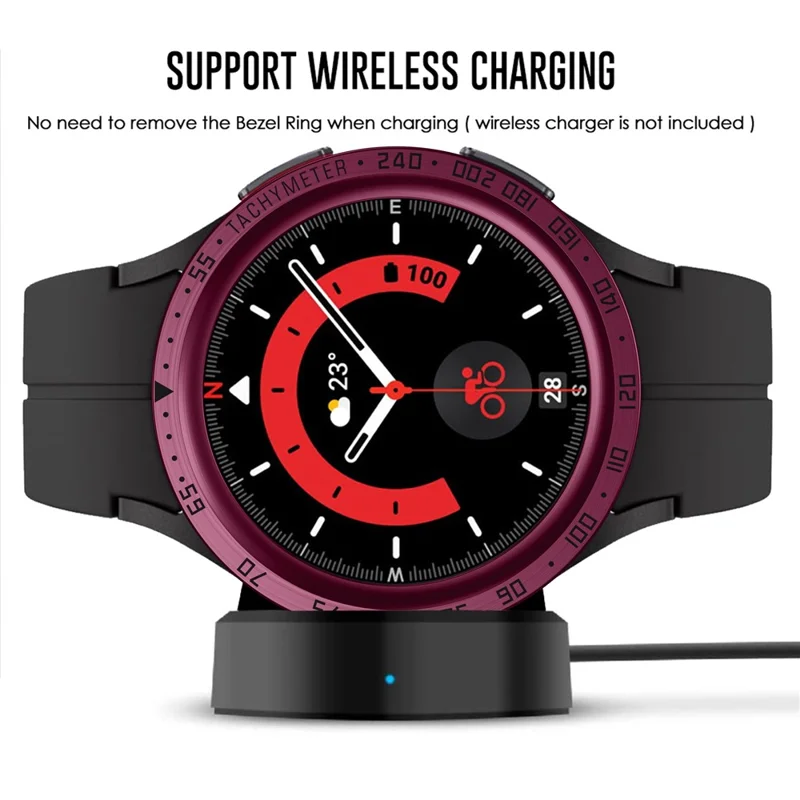 Watch Bezel for Samsung Galaxy Watch 5 Pro 45mm Metal Protective Frame Ring Cover Watch Replacement Accessories (Type E) - Wine Red Ring Black Letters