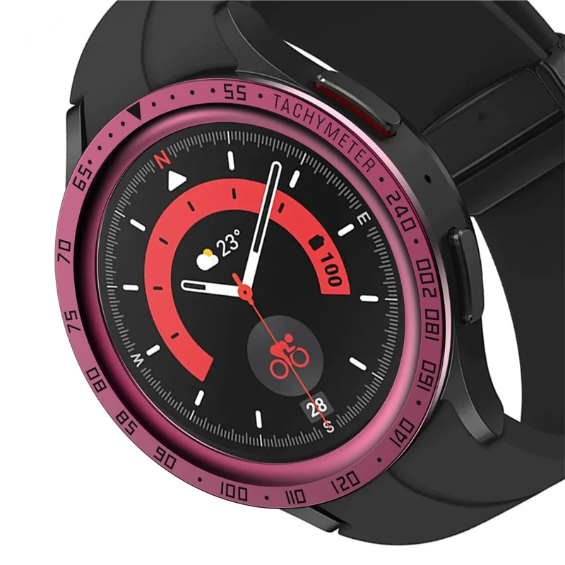 Watch Bezel for Samsung Galaxy Watch 5 Pro 45mm Metal Protective Frame Ring Cover Watch Replacement Accessories (Type E) - Wine Red Ring Black Letters