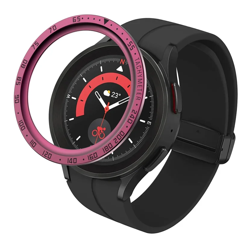 Watch Bezel for Samsung Galaxy Watch 5 Pro 45mm Metal Protective Frame Ring Cover Watch Replacement Accessories (Type E) - Wine Red Ring Black Letters