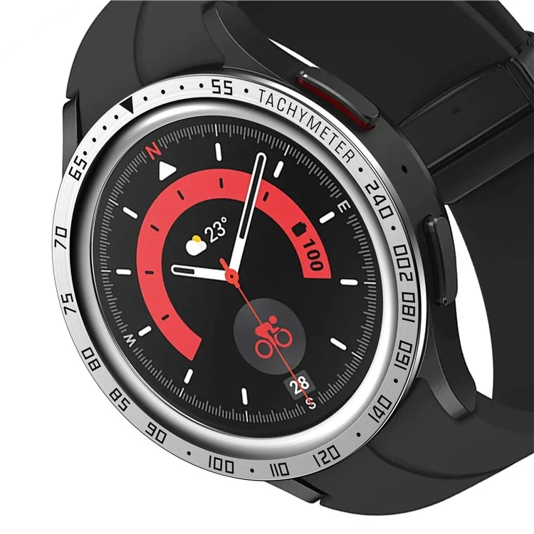 Per Samsung Galaxy Watch 5 Pro 45mm Anti-scratch Watch Bezel Stainless Steel Frame Ring Bezel Case Protection Cover (Type E) - Anello in argento Lettere nere