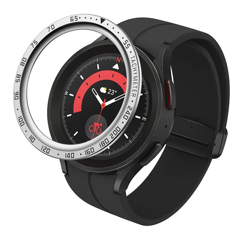 Per Samsung Galaxy Watch 5 Pro 45mm Anti-scratch Watch Bezel Stainless Steel Frame Ring Bezel Case Protection Cover (Type E) - Anello in argento Lettere nere