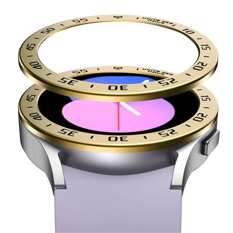 Bisel de reloj de metal para Samsung Galaxy Watch 5 de 40 mm Parte de anillo de decoración protectora Smartwatch de repuesto (Tipo A) - Anillo dorado retro Negro Letras