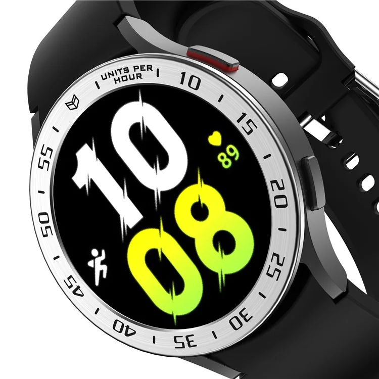 Bisel antiarañazos para Samsung Galaxy Watch 5 de 44 mm, anillo de marco de metal Bisel Caja Smartwatch Accesorio (Tipo A) - Anillo plateado Letras negras