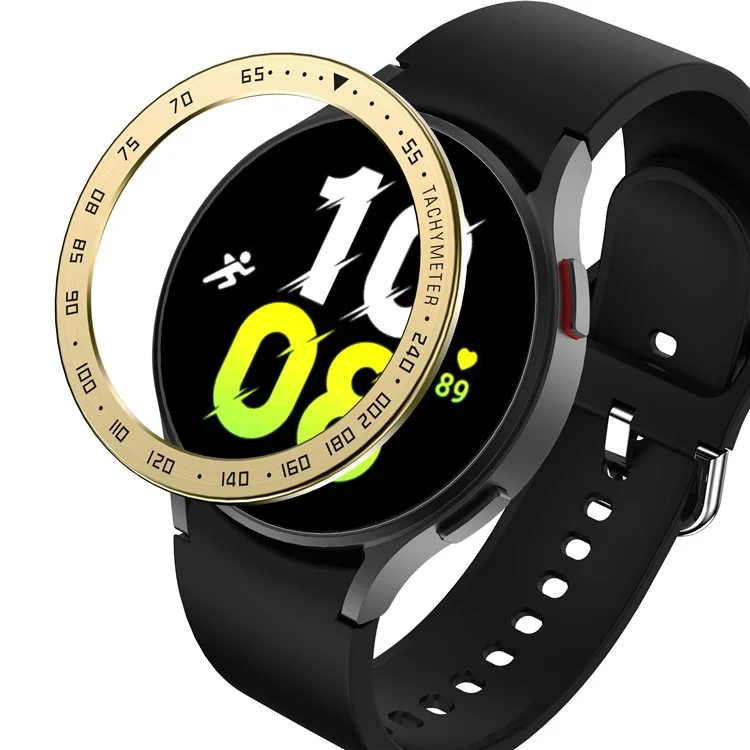 For Samsung Galaxy Watch 5 44mm Metal Watch Bezel Ring Protection Cover Smartwatch Accessory (Type E) - Retro Gold Ring Black Letters