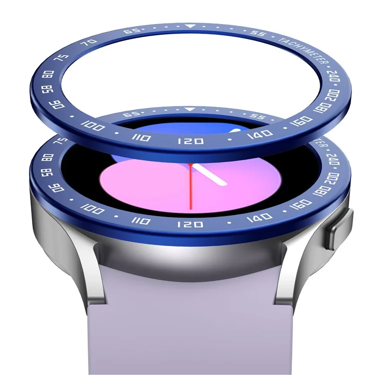 Watch Bezel for Samsung Galaxy Watch 5 40mm Anti Scratch Metal Protector Watch Frame Ring Cover (Type E) - Blue Ring White Letters