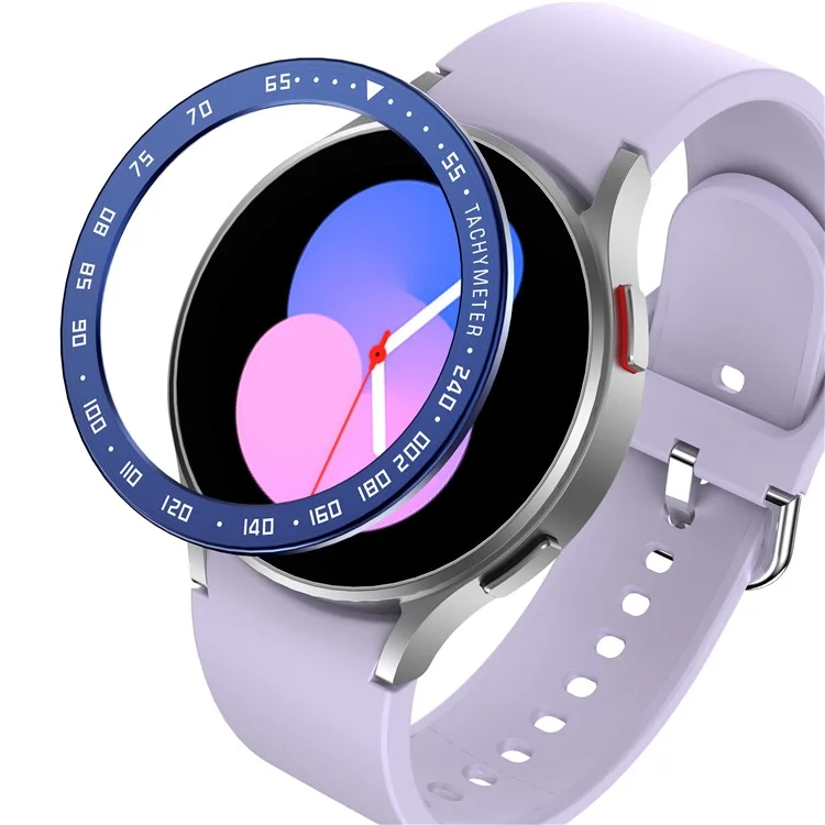 Watch Bezel for Samsung Galaxy Watch 5 40mm Anti Scratch Metal Protector Watch Frame Ring Cover (Type E) - Blue Ring White Letters