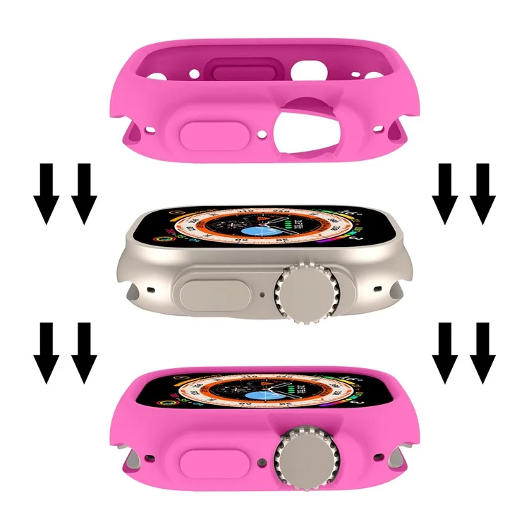 Pour Apple Watch Ultra 49 mm Color Color Soft TPU Watch Case de Coupe de Coupe Précise Cadre de Protection - Rose Vif