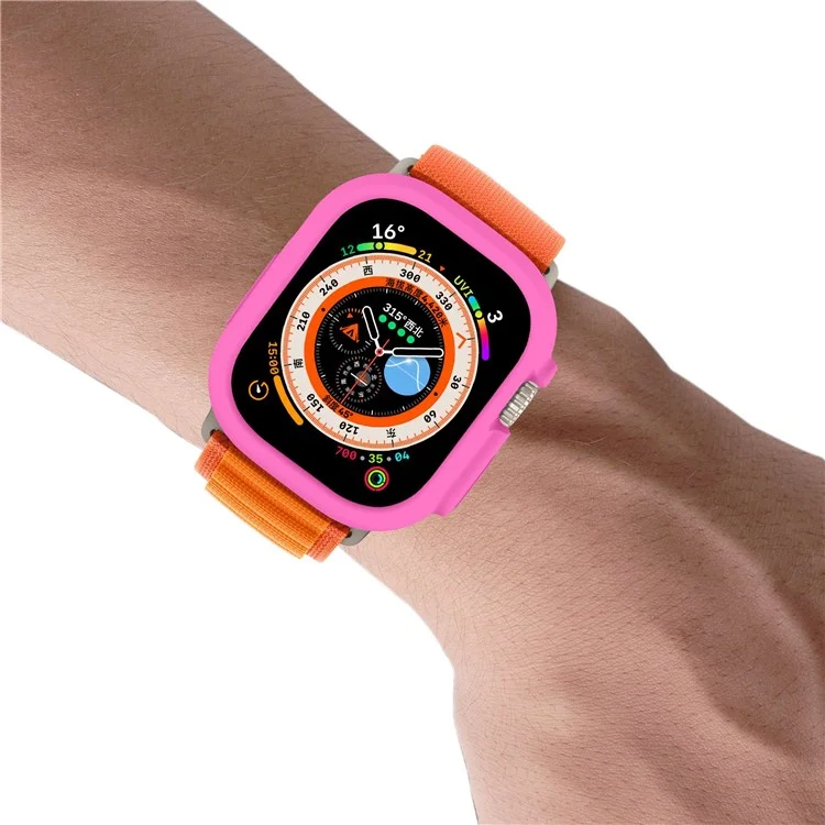 Pour Apple Watch Ultra 49 mm Color Color Soft TPU Watch Case de Coupe de Coupe Précise Cadre de Protection - Rose Vif