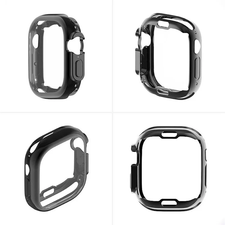 Para Apple Watch Ultra 49 mm Soft Transparente TPU TPU Case de Protección TPU Cubierta de Marco de Color de Metal Electroplatante - Negro