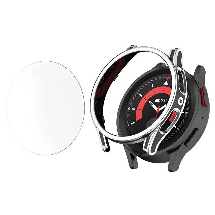 Für Samsung Galaxy Watch 5 40 mm / Watch4 40 mm Anti-kratzer-hard-pc-hülle Schutzbezug Mit Temperiertem Glasschildschutzschutz - Schwarz / Silber-