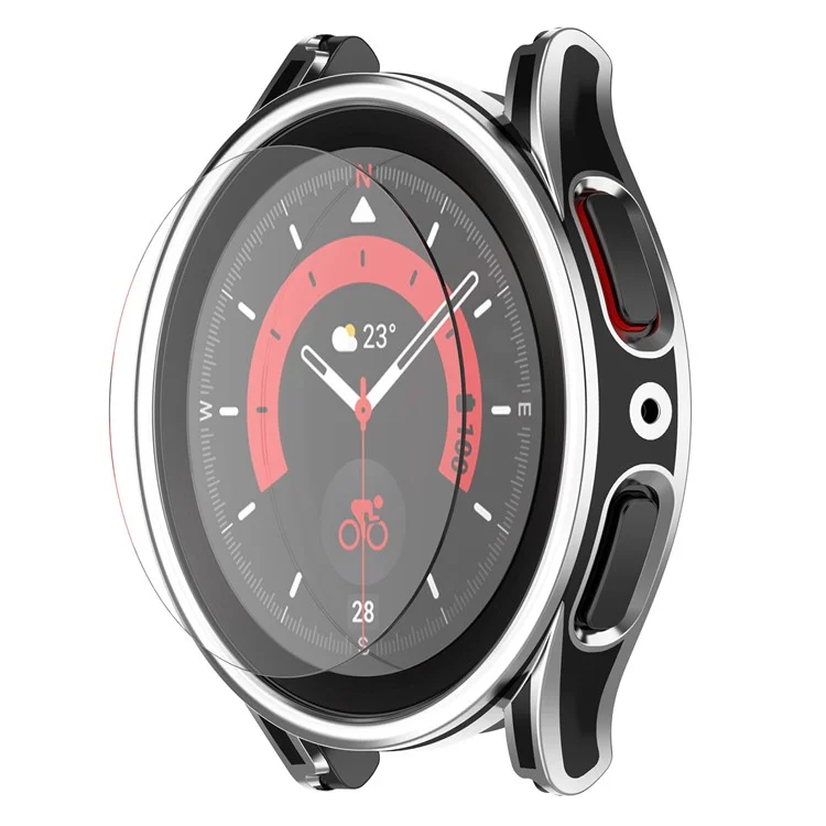 Für Samsung Galaxy Watch 5 40 mm / Watch4 40 mm Anti-kratzer-hard-pc-hülle Schutzbezug Mit Temperiertem Glasschildschutzschutz - Schwarz / Silber-