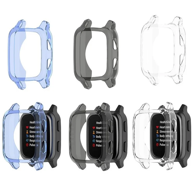 Para Garmin Venu Sq / Venu Sq Music / Venu Sq 2 / Venu Sq 2 Music TPU Watch Frame Cover Hollow Out Half Protective Shockproof Case - Transparente Negro