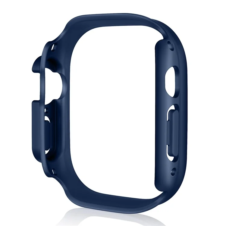 Para Apple Watch Ultra 2 49mm / Ultra 49mm Funda de cartera de PC duro con protector de pantalla de vidrio templado Protección anti-caída Cubierta protectora mate - Azul medianoche