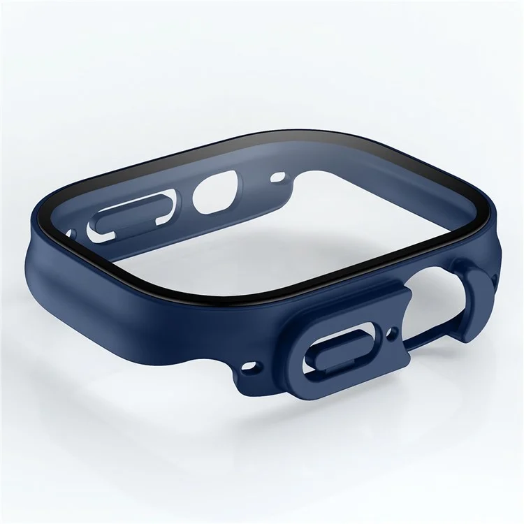 Para Apple Watch Ultra 2 49mm / Ultra 49mm Funda de cartera de PC duro con protector de pantalla de vidrio templado Protección anti-caída Cubierta protectora mate - Azul medianoche
