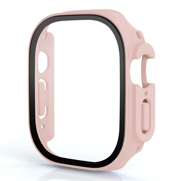 For Apple Watch Ultra 2 49mm / Ultra 49mm Hard PC Wallet Case with Tempered Glass Screen Protector Anti-drop Matte Protective Cover - Light Pink