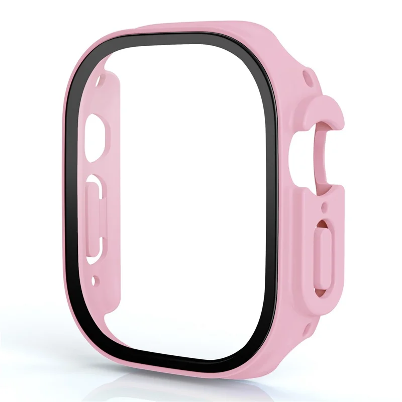 For Apple Watch Ultra 3 / Ultra 2 / Ultra 49mm Hard PC Wallet Case with Tempered Glass Screen Protector Anti-drop Matte Protective Cover - Pink
