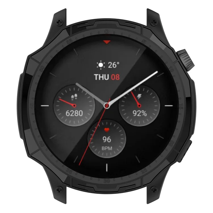 For Huami Amazfit GTR 4 46mm Rugged Protective Case Soft TPU Half Protective Bumper Frame Cover with Dial Plate - Black