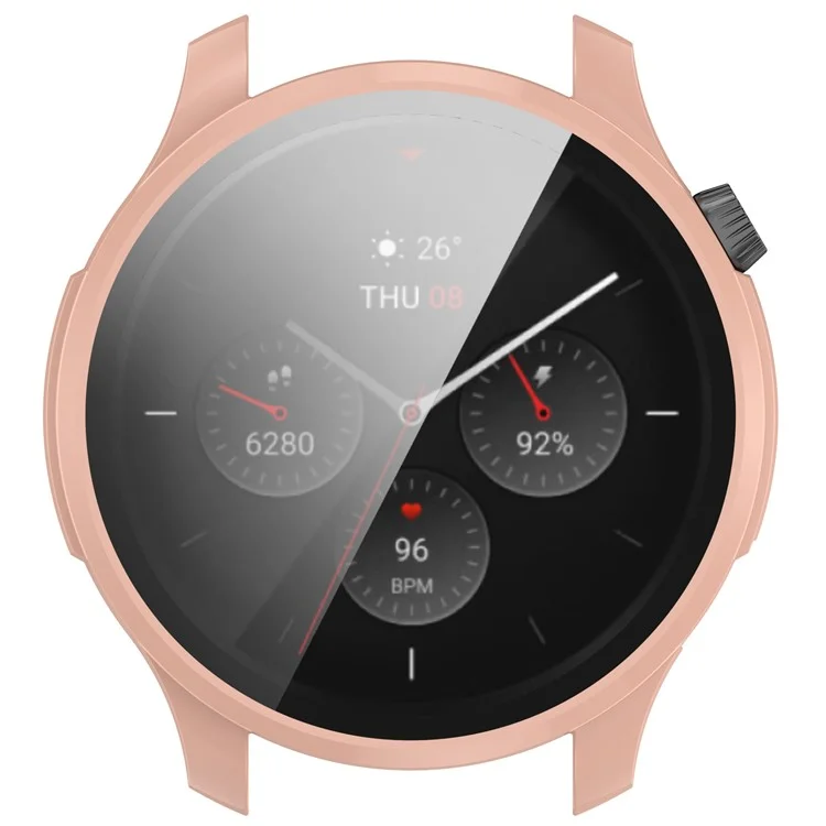 Per Huami Amazfit GTR 4 46mm Full Coverage Hard PC Case con Protezione Schermo in Vetro Temperato Touch Sensitive HD Bumper Protective Cover - Sakura Pink