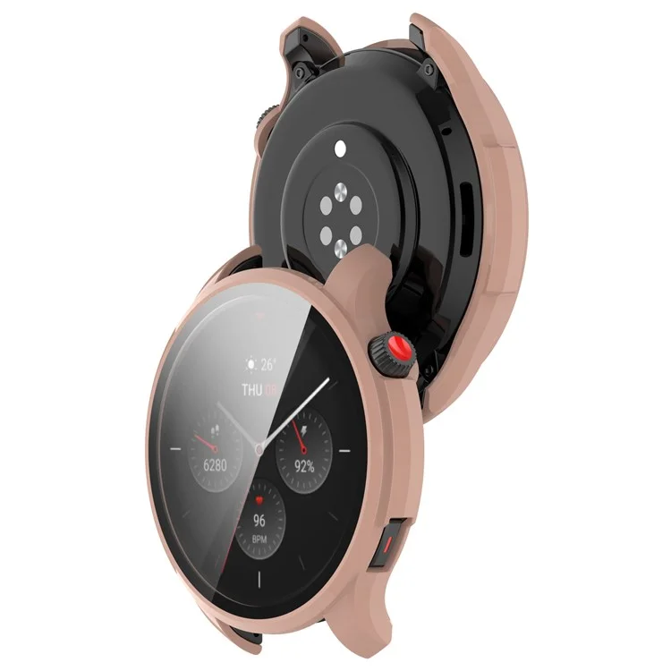 Per Huami Amazfit GTR 4 46mm Full Coverage Hard PC Case con Protezione Schermo in Vetro Temperato Touch Sensitive HD Bumper Protective Cover - Sakura Pink