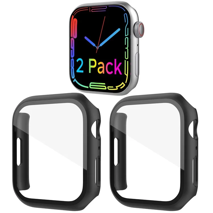 Ahastyle WG65 2pcs PC Watch Case Pour Apple Watch Series 8 / 7 41 Mm, Couvercle de Protection Polyvalent Avec Protecteur D'écran en Verre Trempé - le Noir