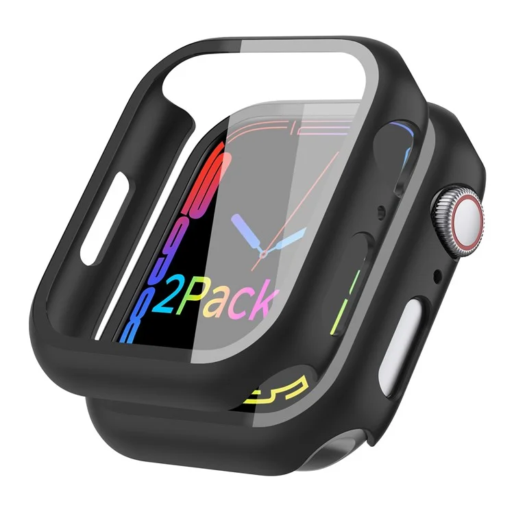 Ahastyle WG65 2pcs PC Watch Case Pour Apple Watch Series 8 / 7 41 Mm, Couvercle de Protection Polyvalent Avec Protecteur D'écran en Verre Trempé - le Noir