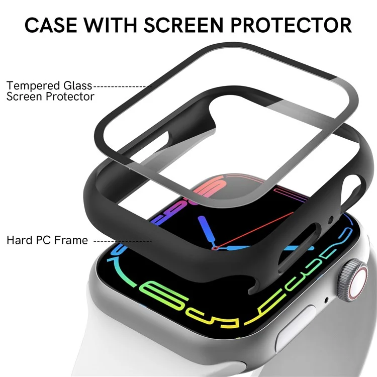 Ahastyle WG65 2pcs PC Watch Case Pour Apple Watch Series 8 / 7 41 Mm, Couvercle de Protection Polyvalent Avec Protecteur D'écran en Verre Trempé - le Noir