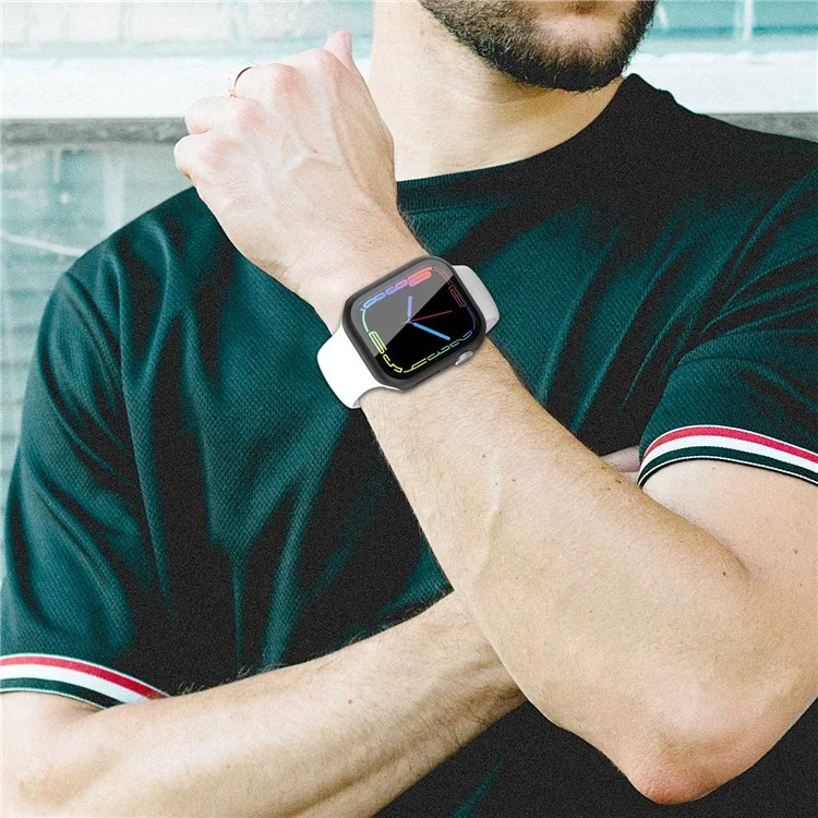 Ahastyle WG65 2pcs PC Watch Case Pour Apple Watch Series 8 / 7 41 Mm, Couvercle de Protection Polyvalent Avec Protecteur D'écran en Verre Trempé - le Noir