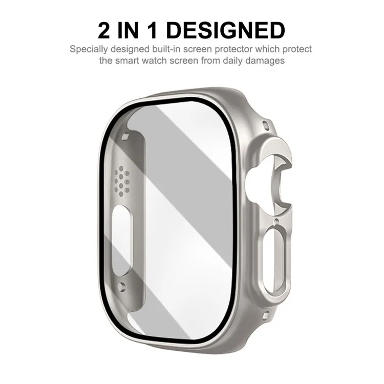 ENKAY HAT PRINCE For Apple Watch Ultra 2 49mm / Ultra 49mm All-around Hard PC Case with Tempered Glass Screen Protector Shock Resistant Clear Cover - Silver