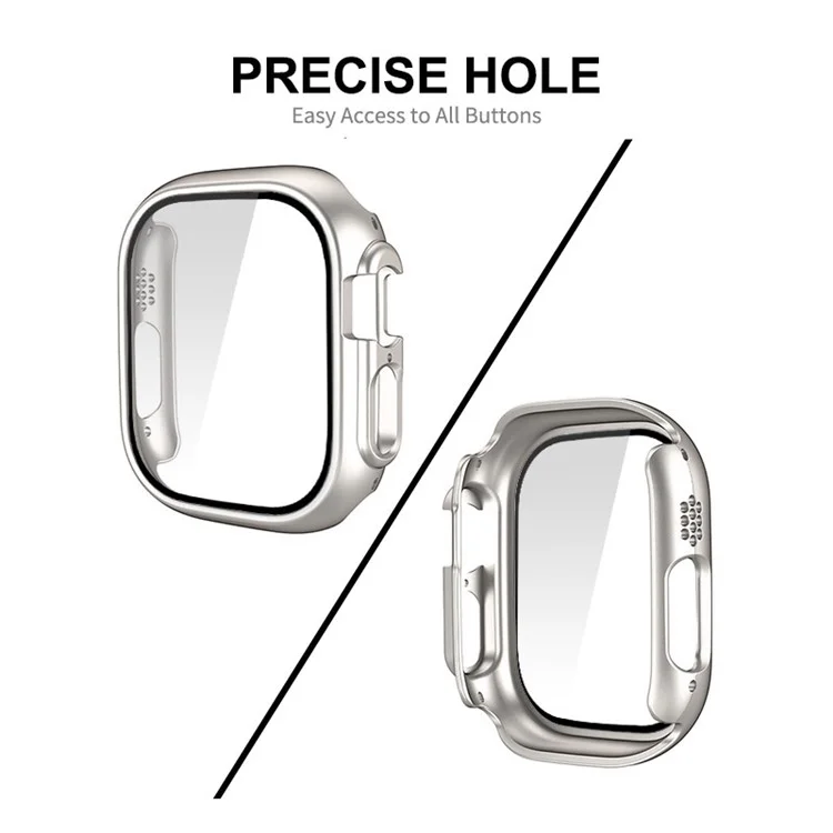ENKAY HAT PRINCE For Apple Watch Ultra 2 49mm / Ultra 49mm All-around Hard PC Case with Tempered Glass Screen Protector Shock Resistant Clear Cover - Silver