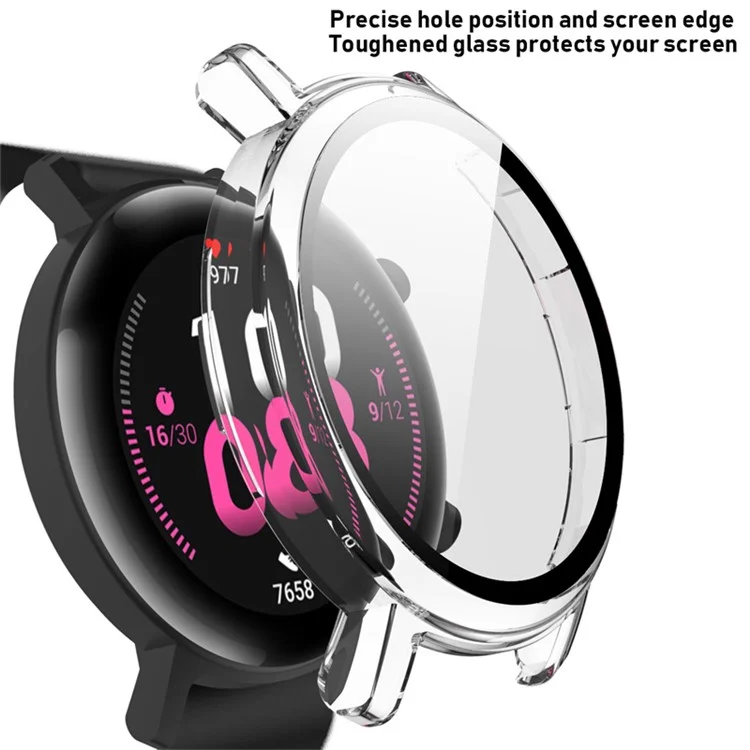 Para Huawei Watch GT 2 42mm Capa Rígida de PC com Protetor de Tela de Vidro Temperado Revestimento de Eletropuro Resistente a Arranhões Cobertura Geral Protetora - Transparente