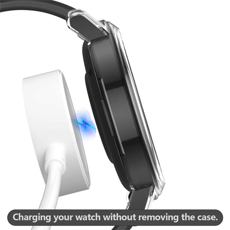 Para Huawei Watch GT 2 42mm Capa Rígida de PC com Protetor de Tela de Vidro Temperado Revestimento de Eletropuro Resistente a Arranhões Cobertura Geral Protetora - Transparente