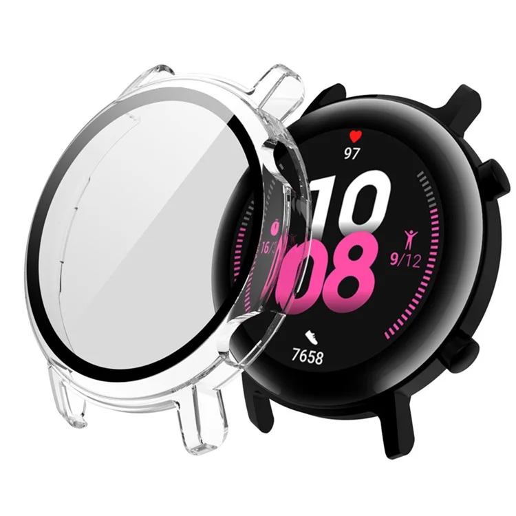 Para Huawei Watch GT 2 42mm Capa Rígida de PC com Protetor de Tela de Vidro Temperado Revestimento de Eletropuro Resistente a Arranhões Cobertura Geral Protetora - Transparente