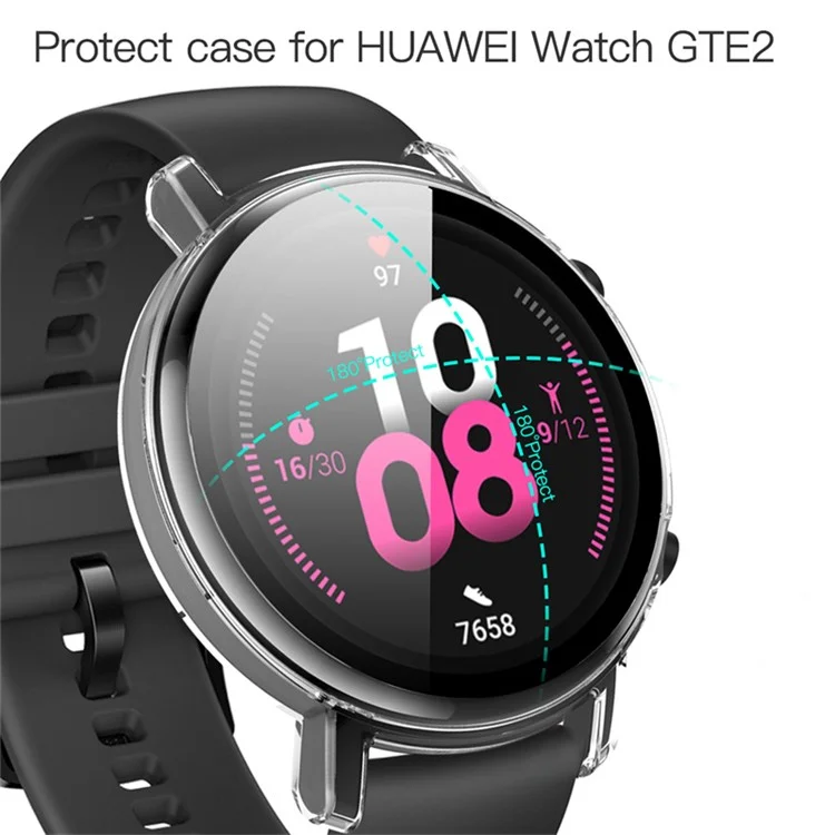 Para Huawei Watch GT 2 42mm Capa Rígida de PC com Protetor de Tela de Vidro Temperado Revestimento de Eletropuro Resistente a Arranhões Cobertura Geral Protetora - Transparente