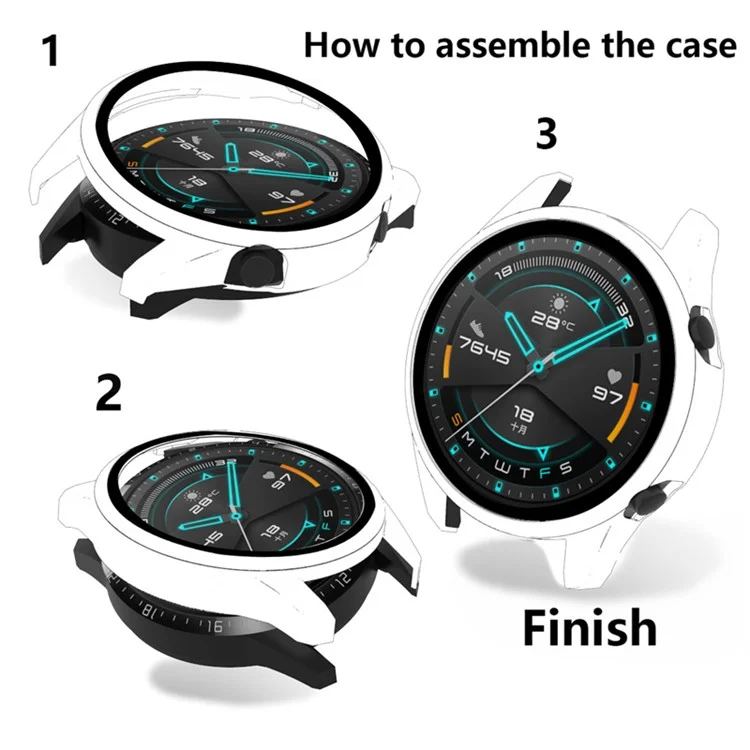 Para Huawei Watch GT 2 42mm Capa Rígida de PC com Protetor de Tela de Vidro Temperado Revestimento de Eletropuro Resistente a Arranhões Cobertura Geral Protetora - Transparente