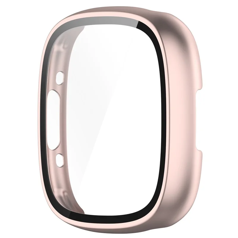 For Fitbit Versa 4 / Sense 2 Case Hard PC Full Protection Cover with Tempered Glass Screen Protector - Rose Gold