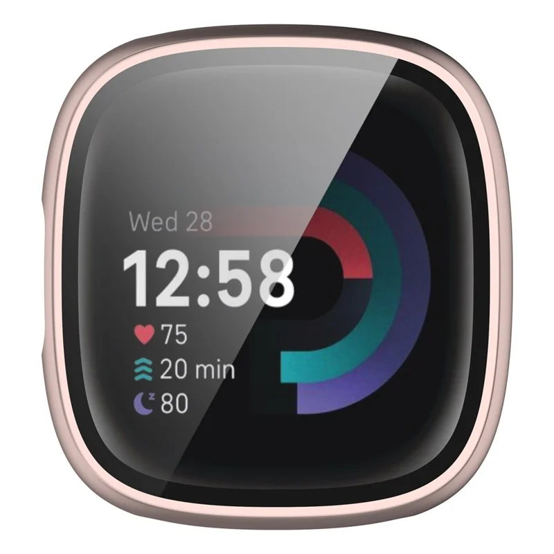 For Fitbit Versa 4 / Sense 2 Case Hard PC Full Protection Cover with Tempered Glass Screen Protector - Rose Gold