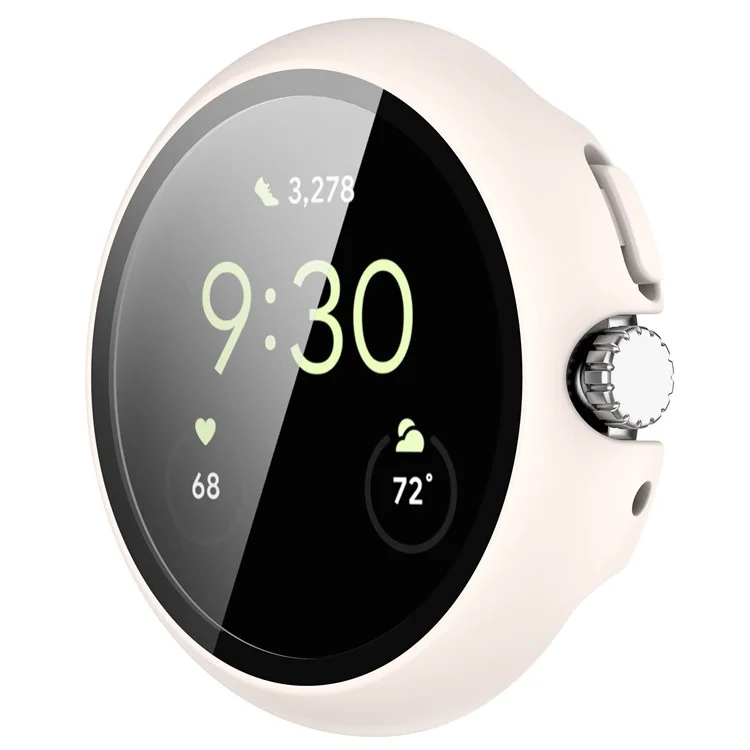 For Google Pixel Watch 2 / Pixel Watch Hard PC Clear Watch Case Full Coverage Shockproof Cover with Tempered Glass Screen Protector - White