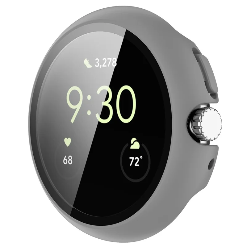Coque rigide transparente en PC pour Google Pixel Watch 2 / Pixel Watch, housse de protection intégrale anti-chocs avec protecteur d'écran en verre trempé - Gris