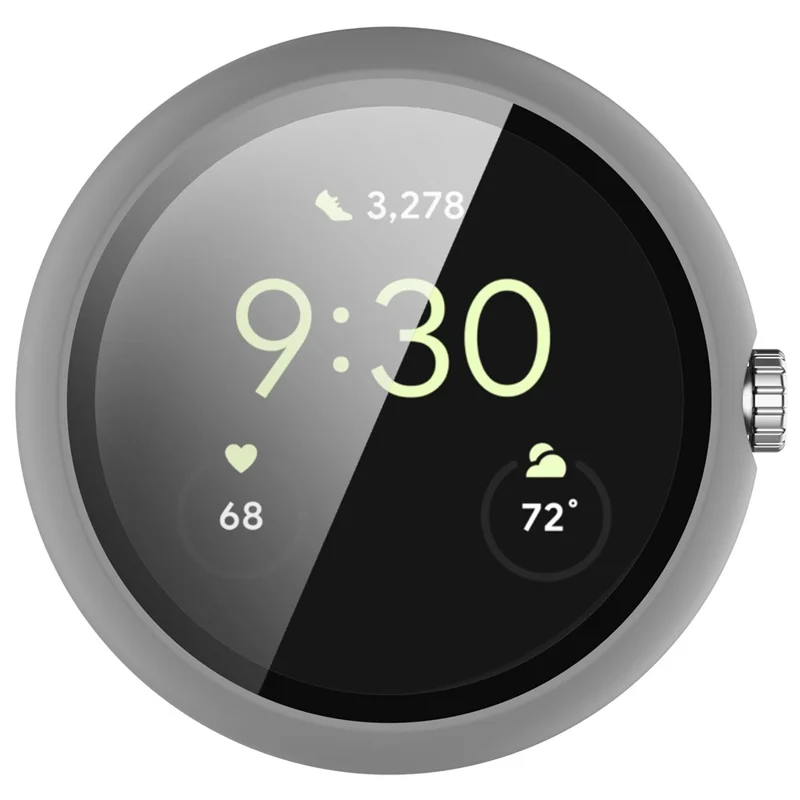 Coque rigide transparente en PC pour Google Pixel Watch 2 / Pixel Watch, housse de protection intégrale anti-chocs avec protecteur d'écran en verre trempé - Gris