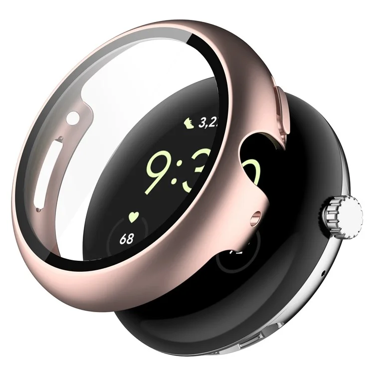 Für Google Pixel Watch 2 / Pixel Watch harte PC-Klar-Uhrgehäuse Volle Abdeckung Stoßfeste Abdeckung mit gehärtetem Glas-Displayschutz - Roségold