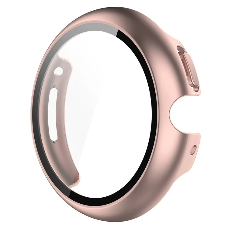 Für Google Pixel Watch 2 / Pixel Watch harte PC-Klar-Uhrgehäuse Volle Abdeckung Stoßfeste Abdeckung mit gehärtetem Glas-Displayschutz - Roségold
